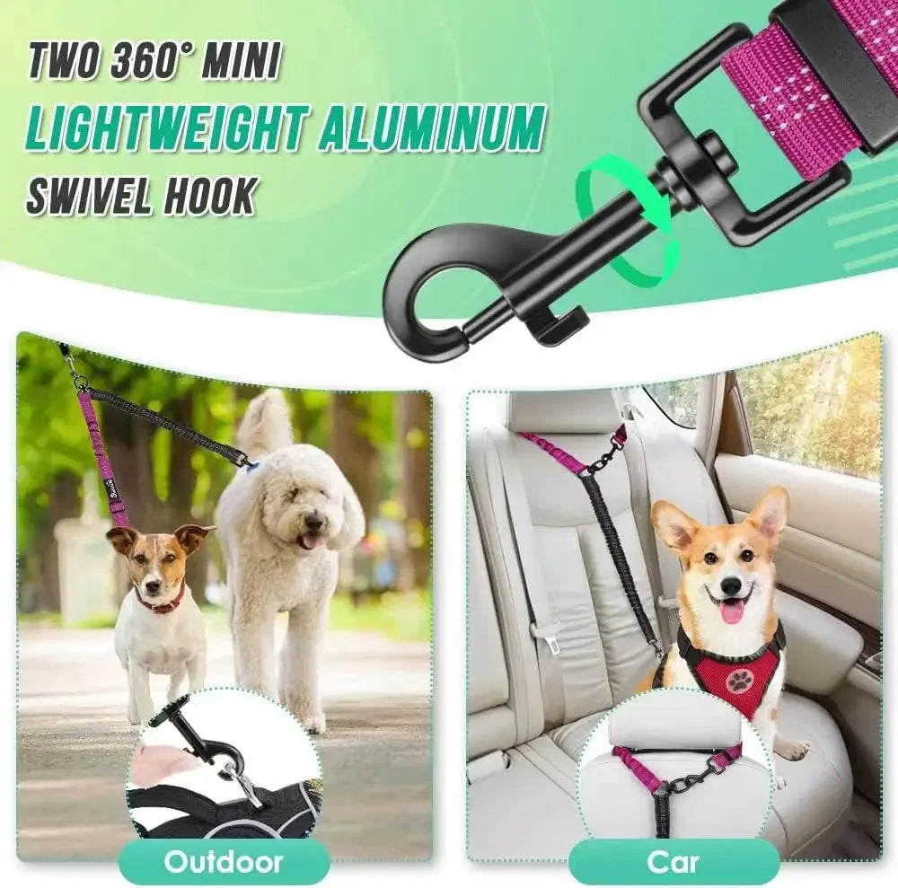 Dailypets Adjustable Dual Bungee Dog Leash Coupler with Reflective Tangle-Free Design