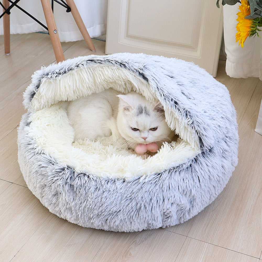 Dailypets Semi-Enclosed Cat Cave – Ultra-Soft Plush Sleeping Bed