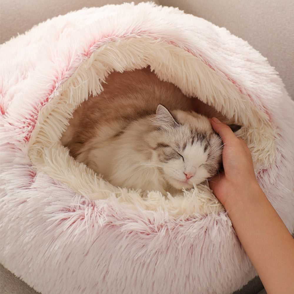Dailypets Semi-Enclosed Cat Cave – Ultra-Soft Plush Sleeping Bed