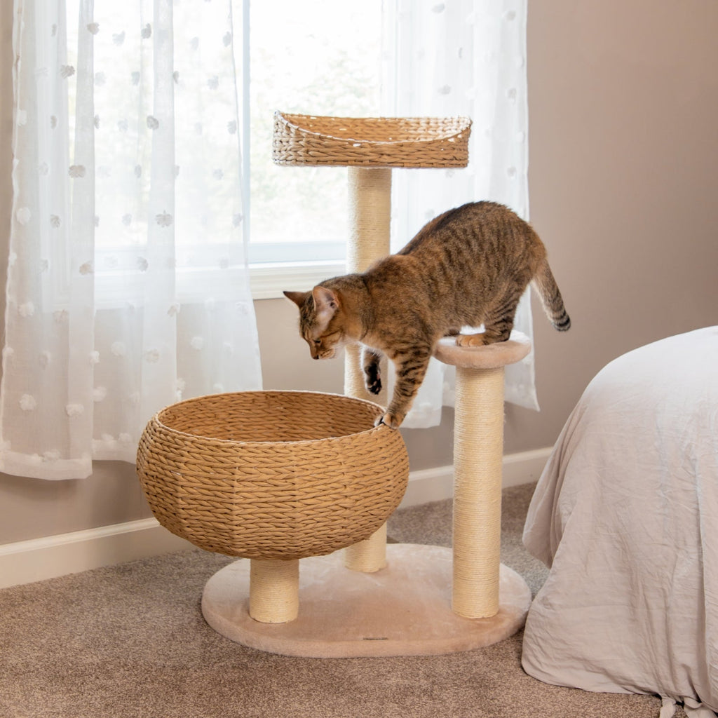 Dailypets Cat Tree 3 Tier Rattan Nest Tower with Sisal Scratching Posts