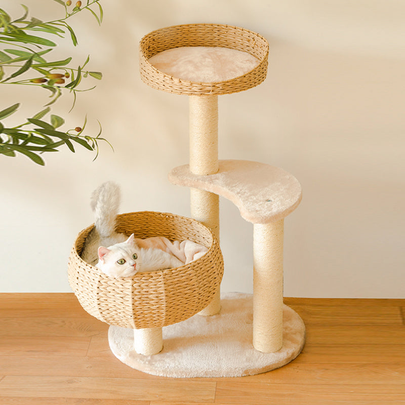 Dailypets Cat Tree 3 Tier Rattan Nest Tower with Sisal Scratching Posts