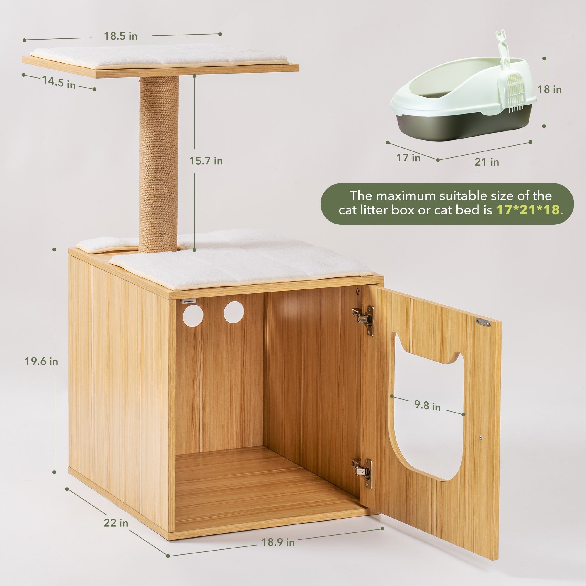 Dailypets Wooden Cat House – Modern Cat Tree with Hidden Litter Box Enclosure & Scratching Post